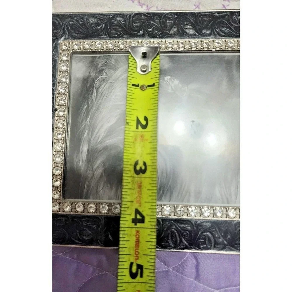 Black Scrollwork Rhinestone Picture Frame‎ 4x6 Tabletop Decorative Silver Trim